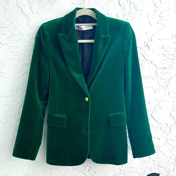 Zara LIMITED EDITION bloggers favorite emerald Green Velvet Blazer,size XS - Picture 2 of 16
